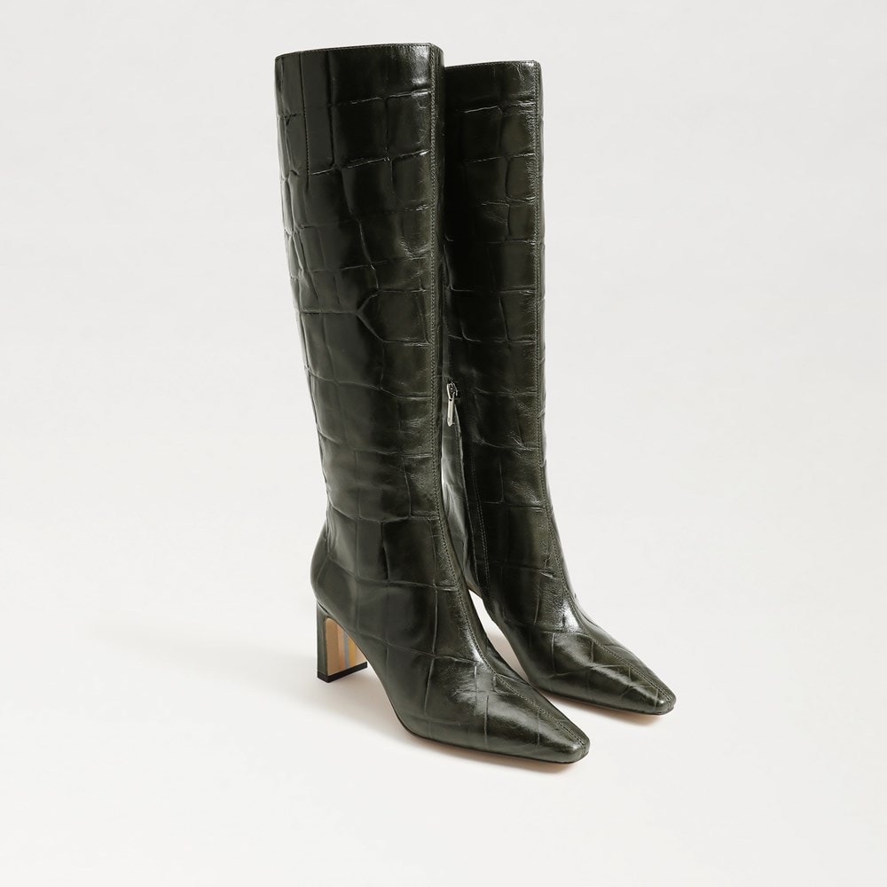 Sam Edelman Sylvia2 Knee High Boots in deep olive croco leather